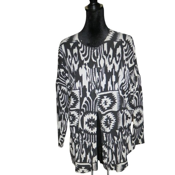 BOGO Boho Black & White Ikat Print Belted Cardigan Jacket Evening wear XL - Picture 1 of 7